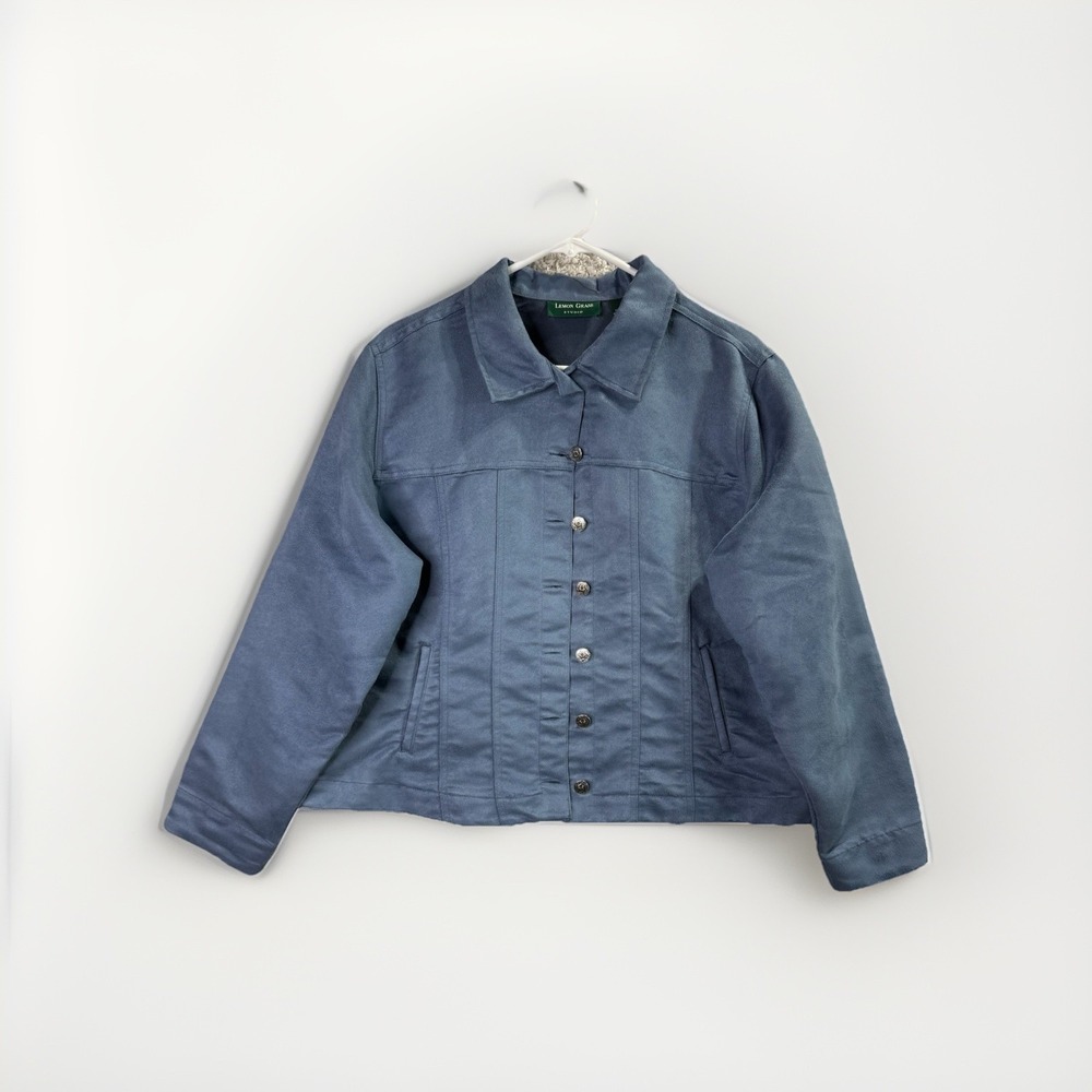 Lemon Grass Women's Faux Suede Jacket Size XL‎ Blue Business Romantic Feminine